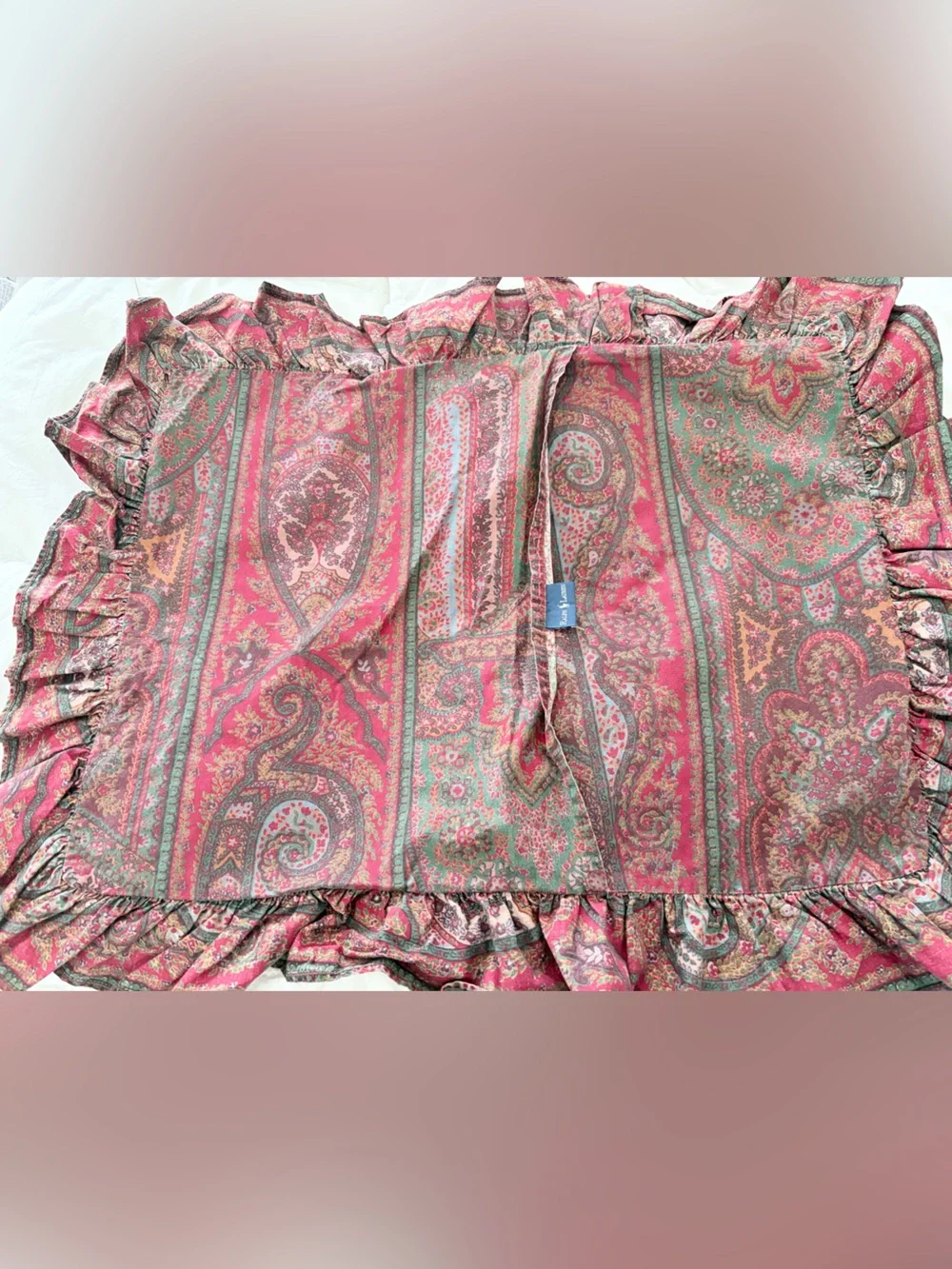 Ralph Lauren Pink and Green Paisley Pillow Sham, Shabby Chic